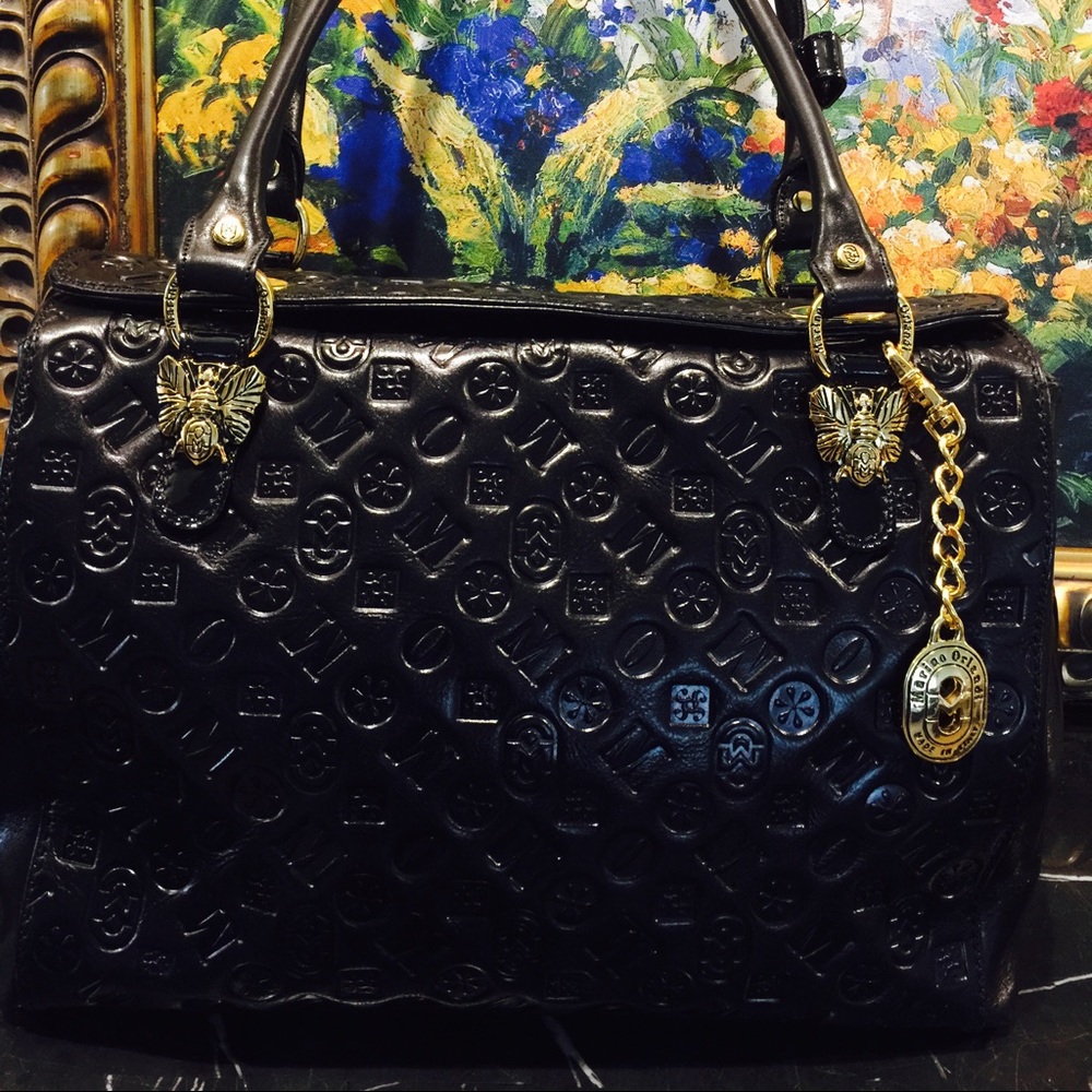 💋️Excellent Condition! MARINO ORLANDI BLACK LEATHER HANDBAG💋